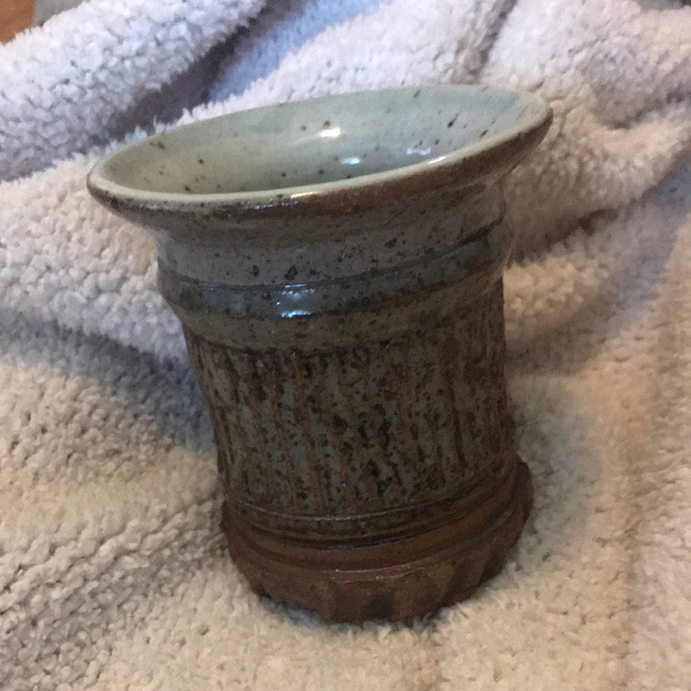 Artist Pottery Vase or Catchall in Speckled Sage and Rustic Brown